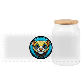 Ferret Colorful Kawaii Cartoon Character Clipart - Panoramic Cookie Jar with Wooden Lid - white - Front