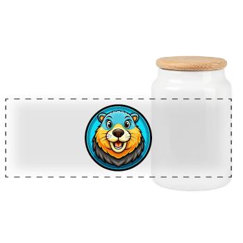 Groundhog Colorful Kawaii Cartoon Character Animal - Panoramic Cookie Jar with Wooden Lid - white - Front