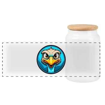Ostrich Colorful Kawaii Cartoon Character Clipart - Panoramic Cookie Jar with Wooden Lid - white - Front