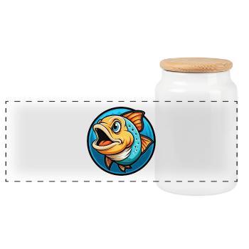 Fish Colorful Kawaii Cartoon Character Clipart Pet - Panoramic Cookie Jar with Wooden Lid - white - Front