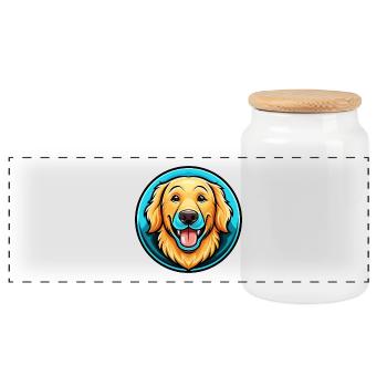 Golden Retriever Dog Colorful Kawaii Cartoon Pet - Panoramic Cookie Jar with Wooden Lid - white - Front