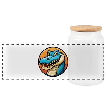 Crocodile Colorful Kawaii Cartoon Character Animal - Panoramic Cookie Jar with Wooden Lid - white - Front