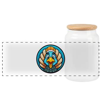 Turkey Colorful Kawaii Cartoon Character Clipart - Panoramic Cookie Jar with Wooden Lid - white - Front