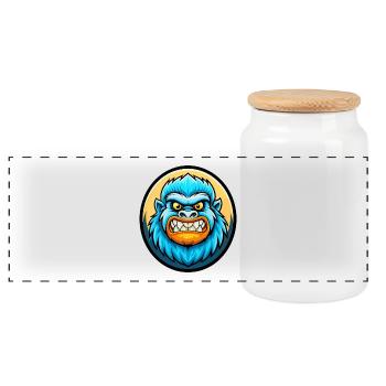 Yeti Colorful Kawaii Cartoon Character Clipart Pet - Panoramic Cookie Jar with Wooden Lid - white - Front