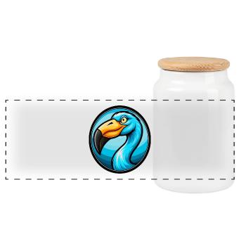 Flamingo Colorful Kawaii Cartoon Character Clipart - Panoramic Cookie Jar with Wooden Lid - white - Front