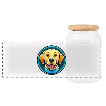 Labrador Retriever Hund Buntes Kawaii Cartoon Haustier - Panorama Keksdose mit Holzdeckel - Weiß - Vorne