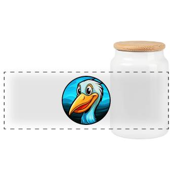 Pélican coloré Kawaii Dessin animé Clipart - Boîte à biscuits avec couvercle en bois - blanc - Devant