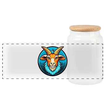 Chèvre Coloré Kawaii Dessin Animé Personnage Clipart Animal de compagnie - Boîte à biscuits avec couvercle en bois - blanc - Devant