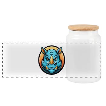 Rhino Colorful Kawaii Cartoon Character Clipart - Panoramic Cookie Jar with Wooden Lid - white - Front