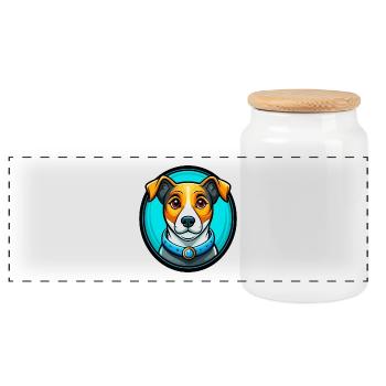 Jack Russell Terrier Chien Coloré Kawaii Dessin Animé - Boîte à biscuits avec couvercle en bois - blanc - Devant
