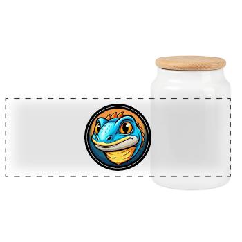 Lizard Colorful Kawaii Cartoon Character Clipart - Panoramic Cookie Jar with Wooden Lid - white - Front