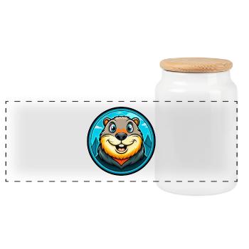 Marmot Colorful Kawaii Cartoon Character Clipart - Panoramic Cookie Jar with Wooden Lid - white - Front
