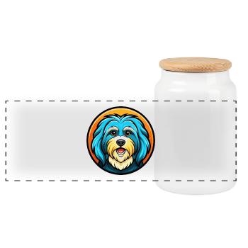 Havanese Dog Colorful Kawaii Cartoon Character Pet - Panoramic Cookie Jar with Wooden Lid - white - Front