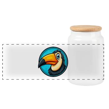 Toucan Colorful Kawaii Cartoon Character Clipart - Panoramic Cookie Jar with Wooden Lid - white - Front