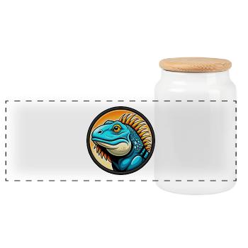 Iguana Colorful Kawaii Cartoon Character Clipart - Panoramic Cookie Jar with Wooden Lid - white - Front