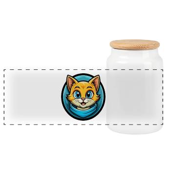 Kitten Colorful Kawaii Cartoon Character Clipart - Panoramic Cookie Jar with Wooden Lid - white - Front