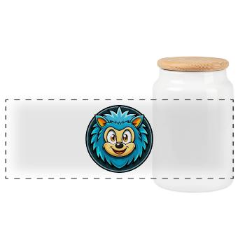 Hedgehog Colorful Kawaii Cartoon Character Clipart - Panoramic Cookie Jar with Wooden Lid - white - Front