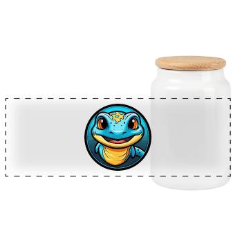 Salamander Bunte Kawaii Cartoon Figur Haustier - Panorama Keksdose mit Holzdeckel - Weiß - Vorne