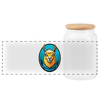 Llama Colorful Kawaii Cartoon Character Clipart - Panoramic Cookie Jar with Wooden Lid - white - Front
