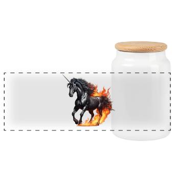 Das mächtige schwarze Einhorn - Panorama Keksdose mit Holzdeckel - Weiß - Vorne