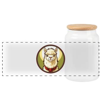 Alpaca Colorful Kawaii Cartoon Character Clipart - Panoramic Cookie Jar with Wooden Lid - white - Front