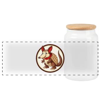 Armadillo Colorful Kawaii Cartoon Character Pet - Panoramic Cookie Jar with Wooden Lid - white - Front