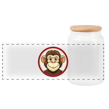 Schimpanse Bunte Kawaii Cartoon Figur Haustier - Panorama Keksdose mit Holzdeckel - Weiß - Vorne