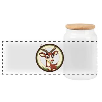 Antelope Colorful Kawaii Cartoon Character Clipart - Panoramic Cookie Jar with Wooden Lid - white - Front