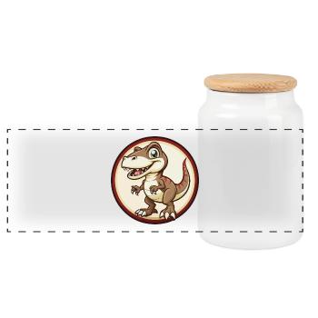 dinosaure coloré kawaii personnage de dessin animé clipart - Boîte à biscuits avec couvercle en bois - blanc - Devant