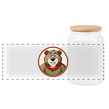Bear Colorful Kawaii Cartoon Character Clipart Pet - Panoramic Cookie Jar with Wooden Lid - white - Front