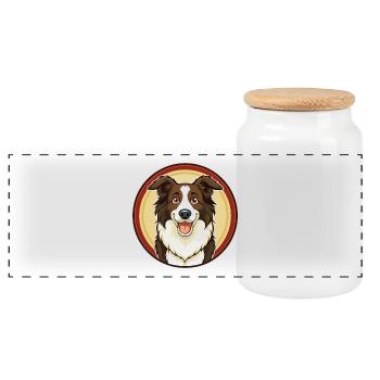 Border Collie Chien Coloré Kawaii Dessin Animé Clipart - Boîte à biscuits avec couvercle en bois - blanc - Devant