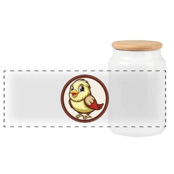 Kanarienvogel Bunt Kawaii Cartoon Figur Haustier - Panorama Keksdose mit Holzdeckel - Weiß - Vorne