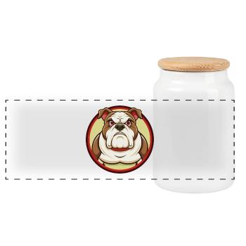 Bulldog Colorful Kawaii Cartoon Character Clipart - Panoramic Cookie Jar with Wooden Lid - white - Front