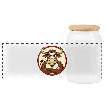 Bulle Bunt Kawaii Cartoon Charakter Clipart Haustier - Panorama Keksdose mit Holzdeckel - Weiß - Vorne