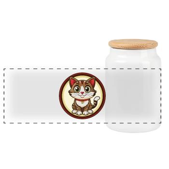 Katze Bunt Kawaii Cartoon Charakter Clipart Haustier - Panorama Keksdose mit Holzdeckel - Weiß - Vorne