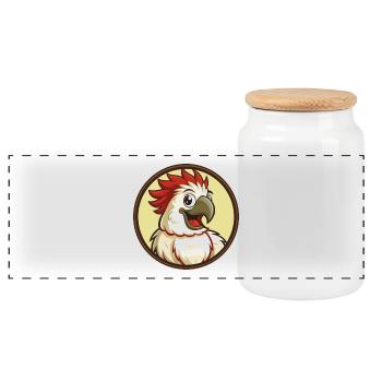 Cockatoo Colorful Kawaii Cartoon Character Clipart - Panoramic Cookie Jar with Wooden Lid - white - Front