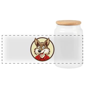 Kojote Bunte Kawaii Cartoon Figur Clipart - Panorama Keksdose mit Holzdeckel - Weiß - Vorne