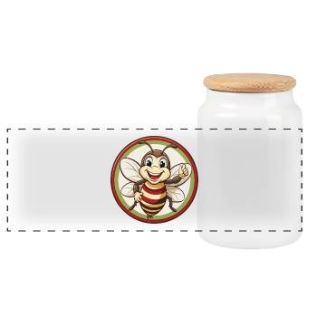Bee Colorful Kawaii Cartoon Character Clipart Pet - Panoramic Cookie Jar with Wooden Lid - white - Front