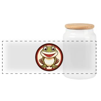 Frog Colorful Kawaii Cartoon Character Clipart Pet - Panoramic Cookie Jar with Wooden Lid - white - Front
