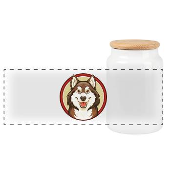 Husky Dog Colorful Kawaii Cartoon Character Pet - Panoramic Cookie Jar with Wooden Lid - white - Front