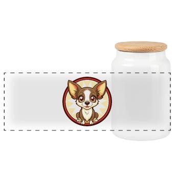 Chihuahua Dog Colorful Kawaii Cartoon Clipart Pet - Panoramic Cookie Jar with Wooden Lid - white - Front