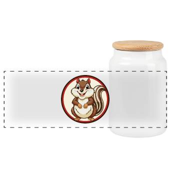 Chipmunk Colorful Kawaii Cartoon Character Clipart - Panoramic Cookie Jar with Wooden Lid - white - Front