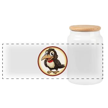 Crow Colorful Kawaii Cartoon Character Clipart Pet - Panoramic Cookie Jar with Wooden Lid - white - Front