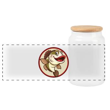 Fish Colorful Kawaii Cartoon Character Clipart Pet - Panoramic Cookie Jar with Wooden Lid - white - Front