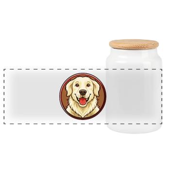 Golden Retriever Chien Kawaii Dessin animé Personnage Animal de compagnie - Boîte à biscuits avec couvercle en bois - blanc - Devant