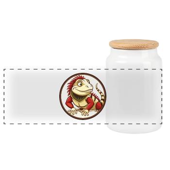 Iguana Colorful Kawaii Cartoon Character Clipart - Panoramic Cookie Jar with Wooden Lid - white - Front