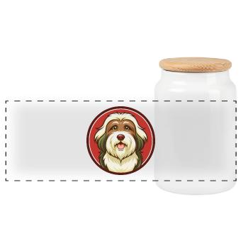 Havaneser Hund Bunte Kawaii Cartoon Figur Haustier - Panorama Keksdose mit Holzdeckel - Weiß - Vorne