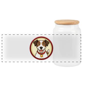 Jack Russell Terrier Chien Kawaii Dessin animé Clipart - Boîte à biscuits avec couvercle en bois - blanc - Devant