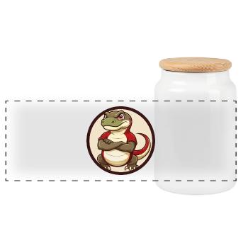 Komodowaran Bunte Kawaii Cartoon Clipart Haustier - Panorama Keksdose mit Holzdeckel - Weiß - Vorne