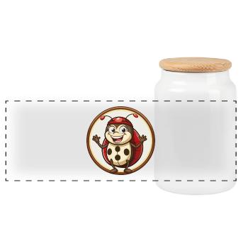 Ladybug Colorful Kawaii Cartoon Character Clipart - Panoramic Cookie Jar with Wooden Lid - white - Front